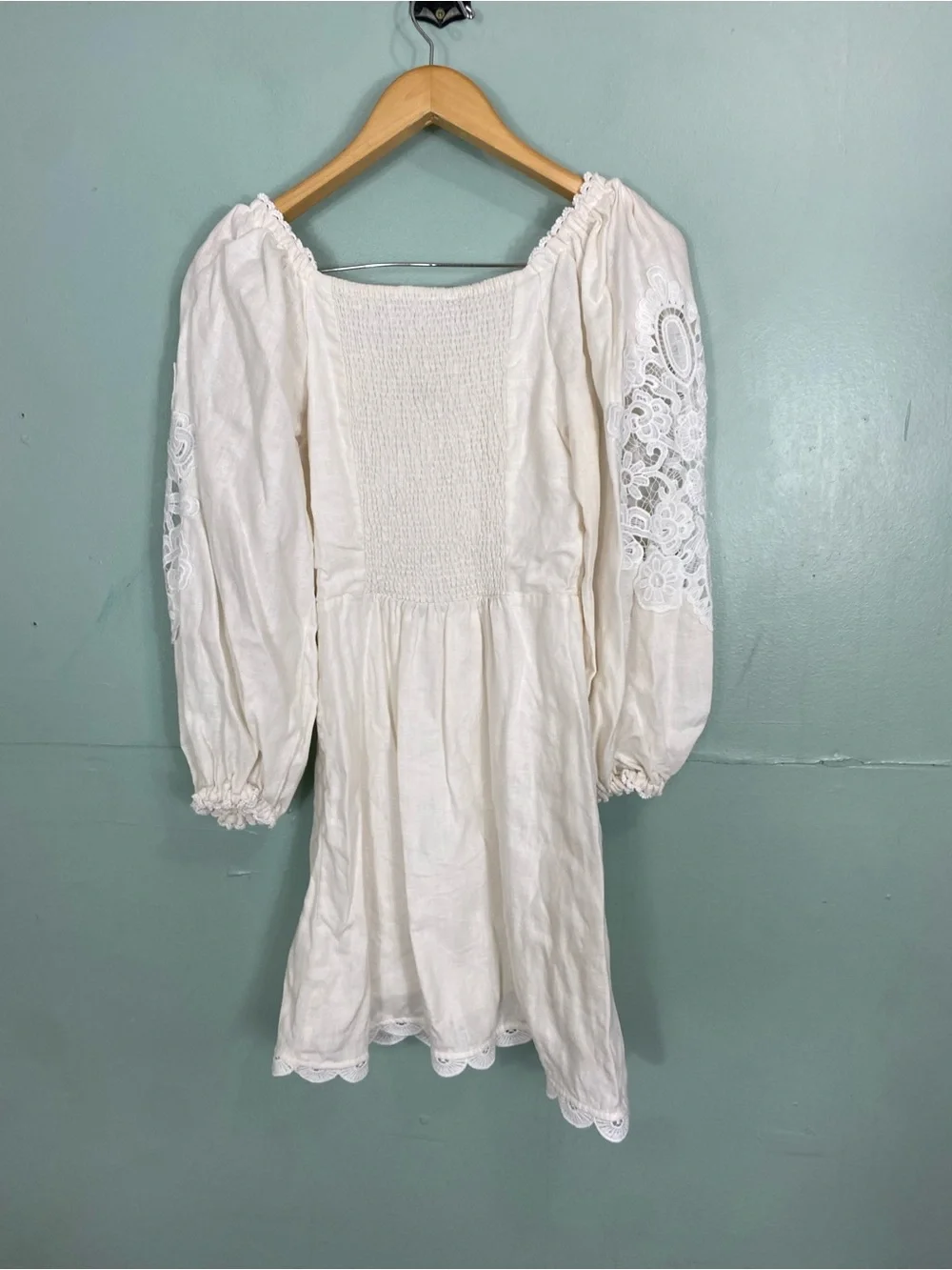 Farm Rio Off White Ivory Dress Linen Embroidered Floral Lace Size Small - Picture 5 of 7